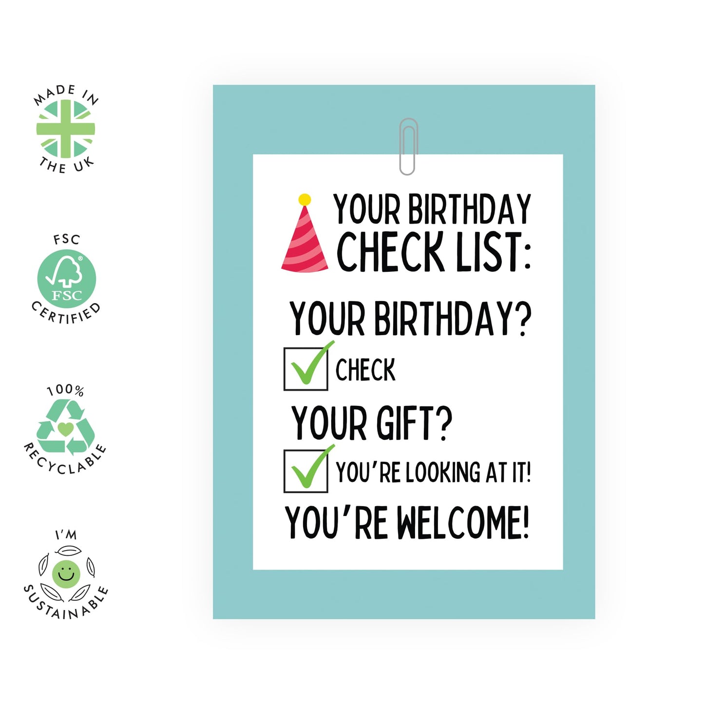 Happy Birthday Card For Men Women - Birthday Checklist - Funny Birthday Cards For Mum Dad Brother Sister - Gifts For Him Her - Comes With Stickers - By Central 23