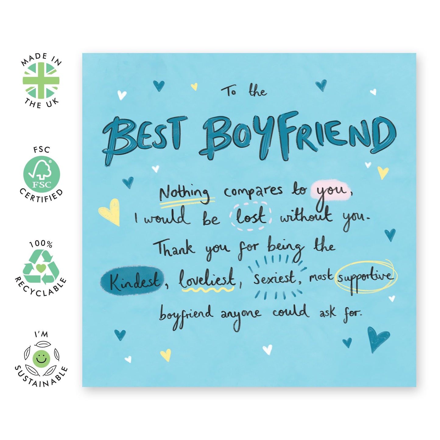 Birthday Card For Boyfriend - To The Best Boyfriend Sweet Words - Wedding Anniversary Card For Couple Partner - Thank You, I Love You Gifts For Him Men - Comes With Cute Stickers By Central 23