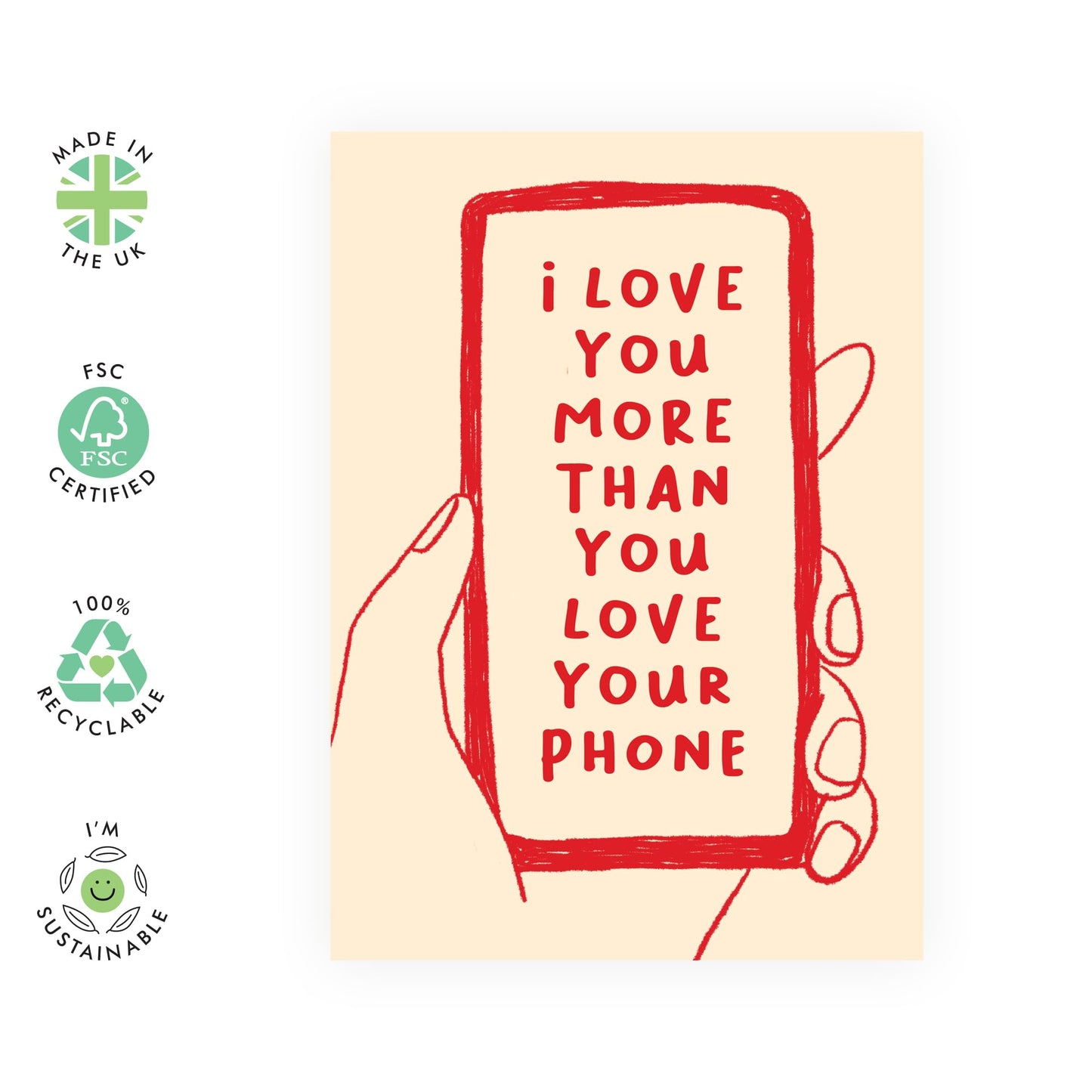 Funny Anniversary Card For Women - I Love You More Than You Love Your Phone - Valentines Day Cards For Husband - Wife Birthday Card - Gifts For Boyfriend Girlfriend - Comes With Stickers By Central 23