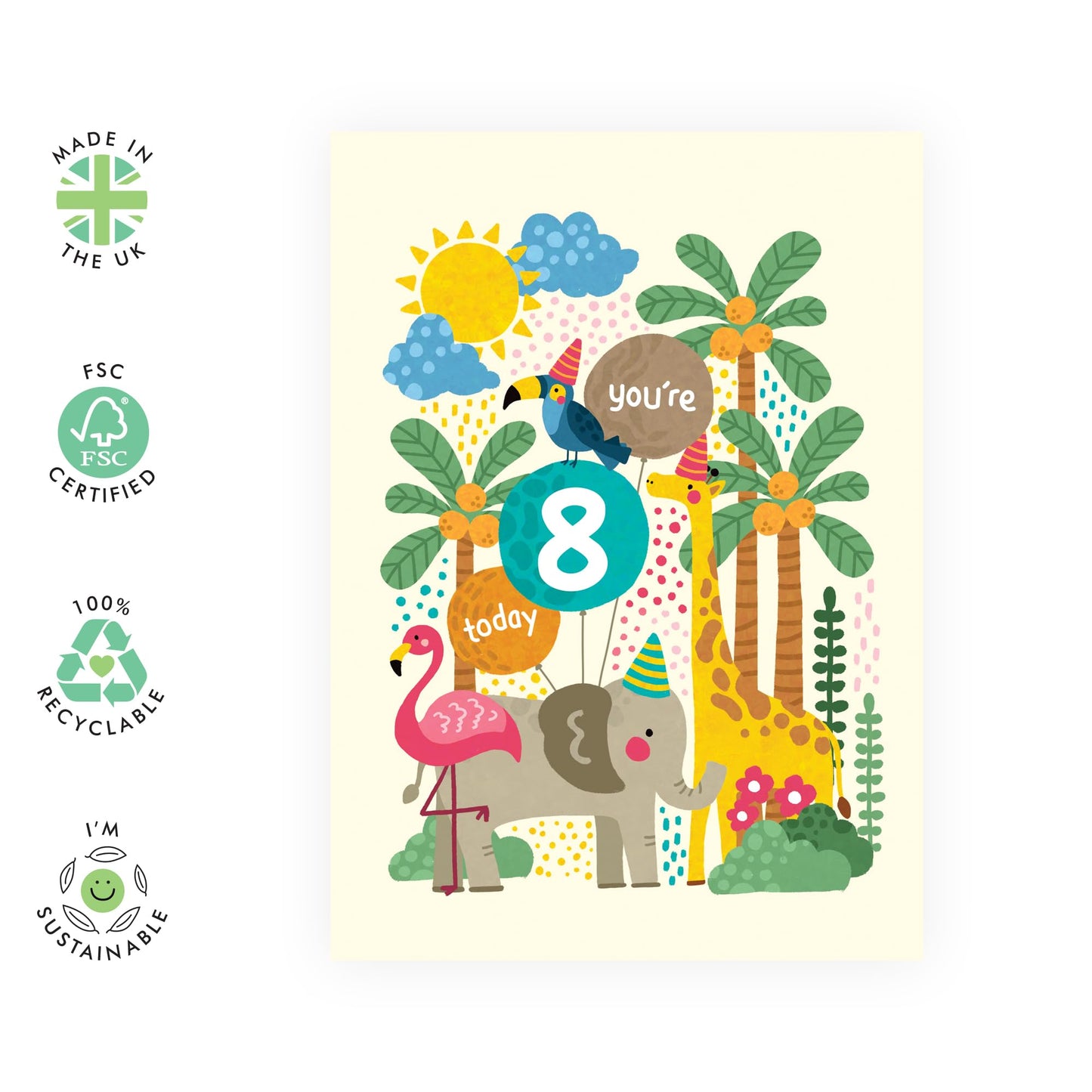 Central 23 8th Birthday Card Boy Girl Toddler - Wild Animals Age 8 - Milestone Birthday Card - Happy Birthday Card Age Eight - Gifts Grandson Goddaughter Kids - From Mum Dad - Comes With Stickers