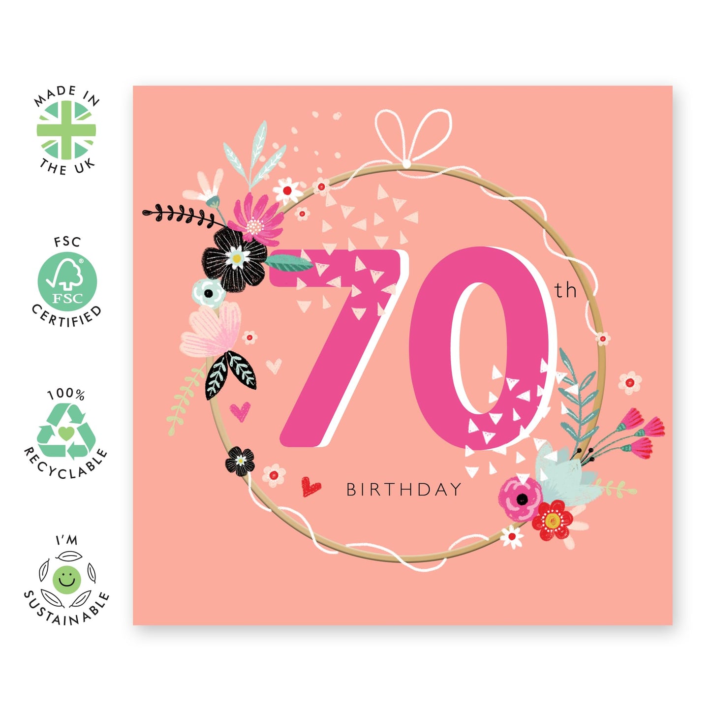 Mum 70th Birthday Card - Floral Female Birthday Card For Women - Age 70 - Gift For Nana Auntie Wife - Seventy Year Old - Comes With Stickers - By Central 23