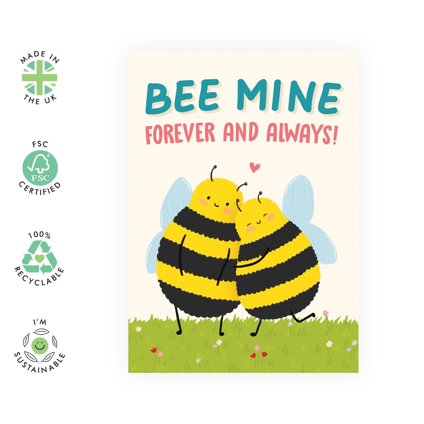 Bee-Themed Valentines Day or Anniversary Card - "Bee Mine Forever" Romantic Greeting for Husband, Wife, Boyfriend, Girlfriend, Lifetime Partner, Spouse, Him, Her, Hun, Lovebug - Comes with Stickers