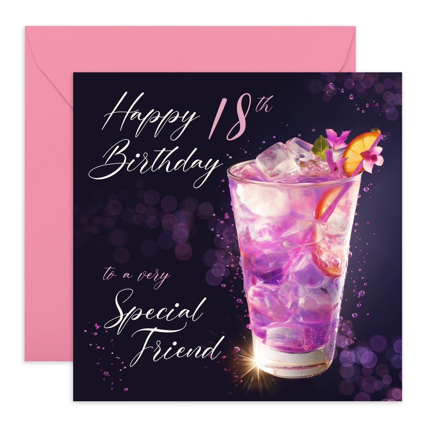 18th Birthday Card - Happy 18th Birthday Cocktail Friend - Happy Eighteenth Birthday Cards - 18 Year Old Gifts For Best Friend Women Her - From Friend - Comes With Fun Stickers By Central 23