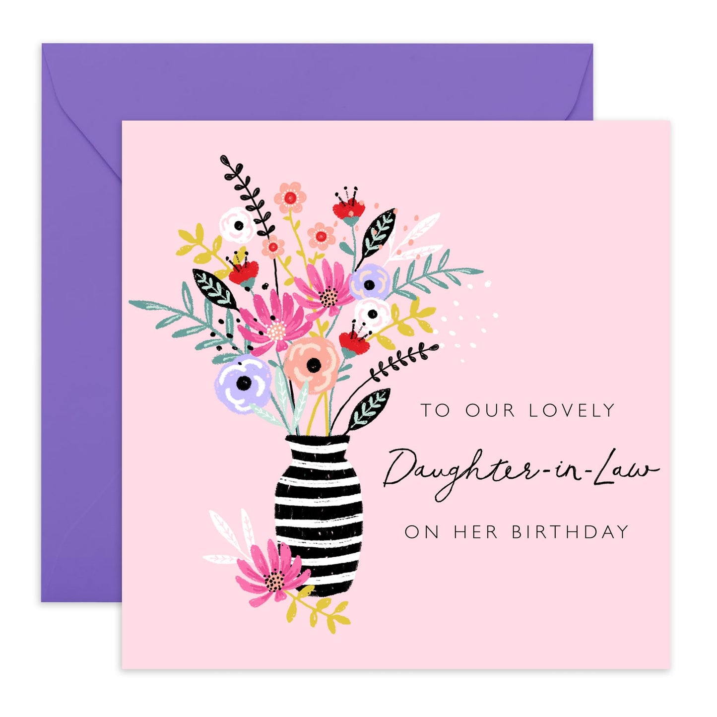 Daughter In Law Birthday Card - To Our Lovely Daughter In Law - Floral Greeting Card For Women - Gifts For Her Female - Comes With Cute Stickers - By Central 23
