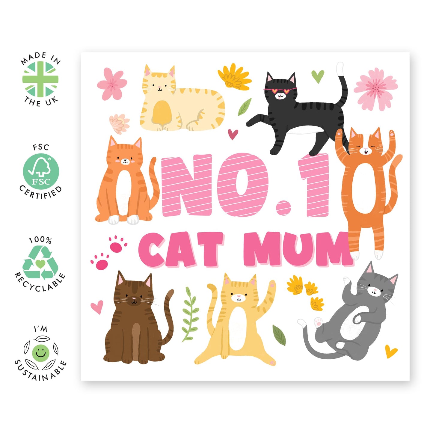 Cat Mum Card - 'NO.1 CAT MUM' - Perfect For Cat Lovers - Ideal For Birthdays, Mother’s Day, Or Special Occasions - Show Appreciation For The Best Cat mum - Includes Envelope And Stickers By Central 23