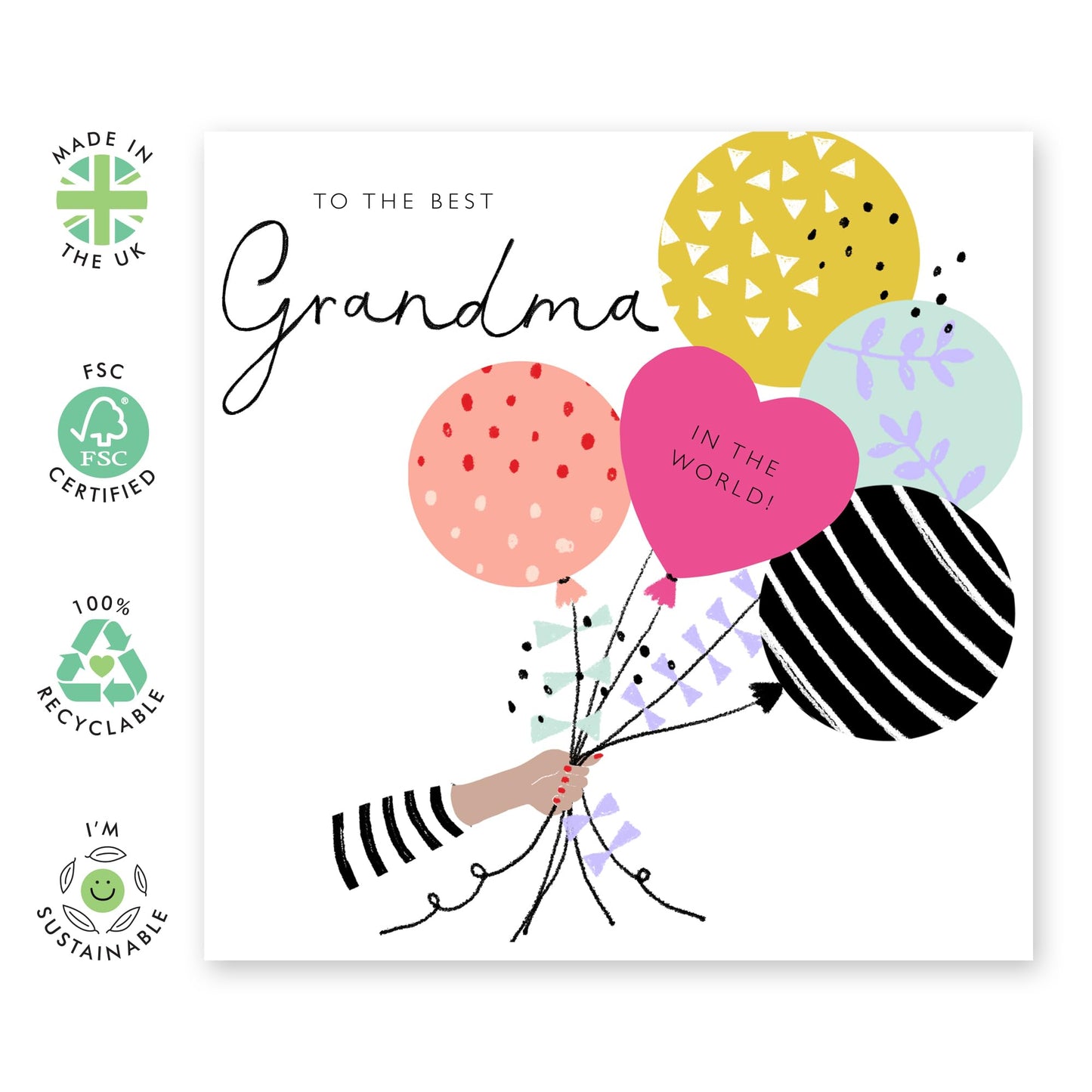 Grandmother Birthday Cards - Best Grandma In The World - Mother's Day Cards For Grandma - Thank You Cards For Nana - Floral Gifts For Her - Comes With Stickers By Central 23