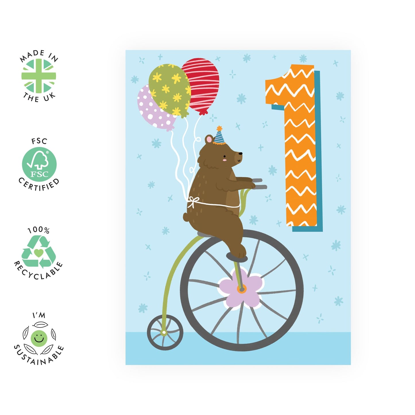 1st Birthday Card Boys Girls - Bear Age 1 Birthday - Baby Milestone Cards Age One - First Birthday Cards - Animal - Gifts For Son Daughter Niece Nephew - Comes With Stickers By Central 23