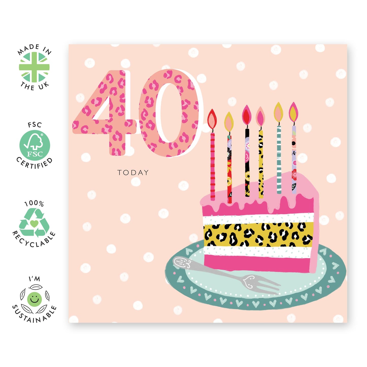 40th Birthday Card For Wife - 40 Leopard Cupcake - Floral Birthday Card Mum Sister - Bday Card - Happy Fortieth Birthday Greeting Card Female Friends - Comes With Stickers By Central 23