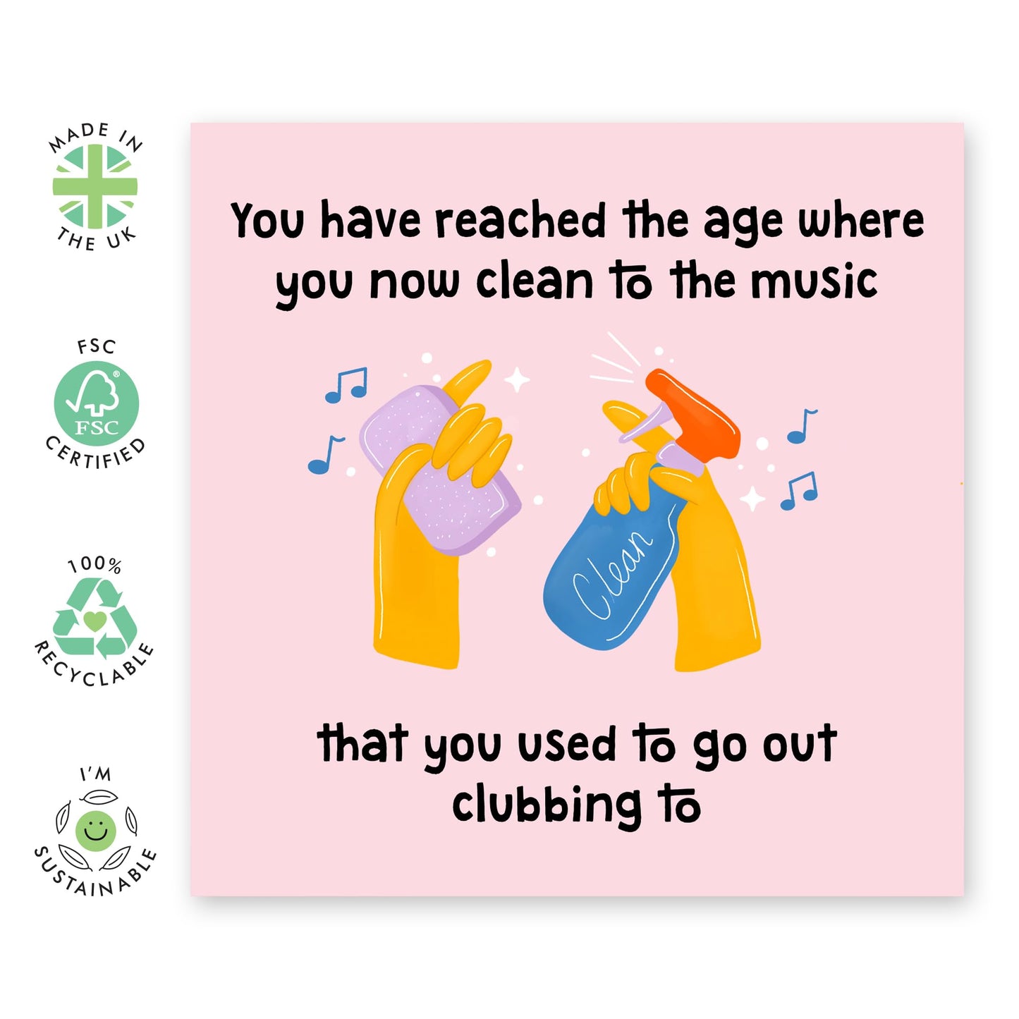 Hilarious Birthday Card for Growing Old - Cleaning to Clubbing Music - Humorous Greeting for Friend, Colleagues, Coworkers, Him, Her, Buddies, BFF, Besties, Sister, Brother - Comes with Stickers