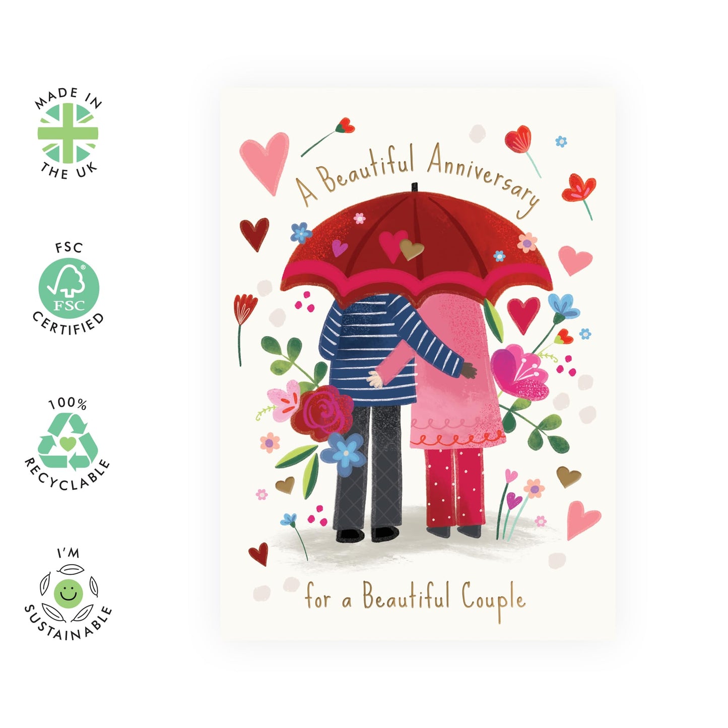 Romantic Anniversary Card for Them – 'For a Beautiful Couple' –Lovely Gifts for Couples, Friends, Relatives, Neighbours and Family - Sweet Under the Umbrella