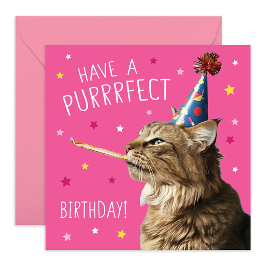 Birthday Greeting Card - 'PURRRFECT BIRTHDAY CAT' - Ideal for Cat Lovers Celebrating with Charm - Perfect for Adding a Purr-fectly Fun Touch to Their Special Day - Comes With Stickers By Central 23