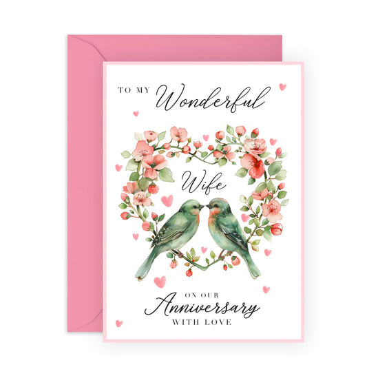 Anniversary Card - 'WIFE ANNIVERSARY BIRDS' - Perfect for Celebrating Your Wife with a Charm of Whimsy & Love - Ideal for Bird Lovers & Special Anniversaries - Comes with Stickers by Central 23