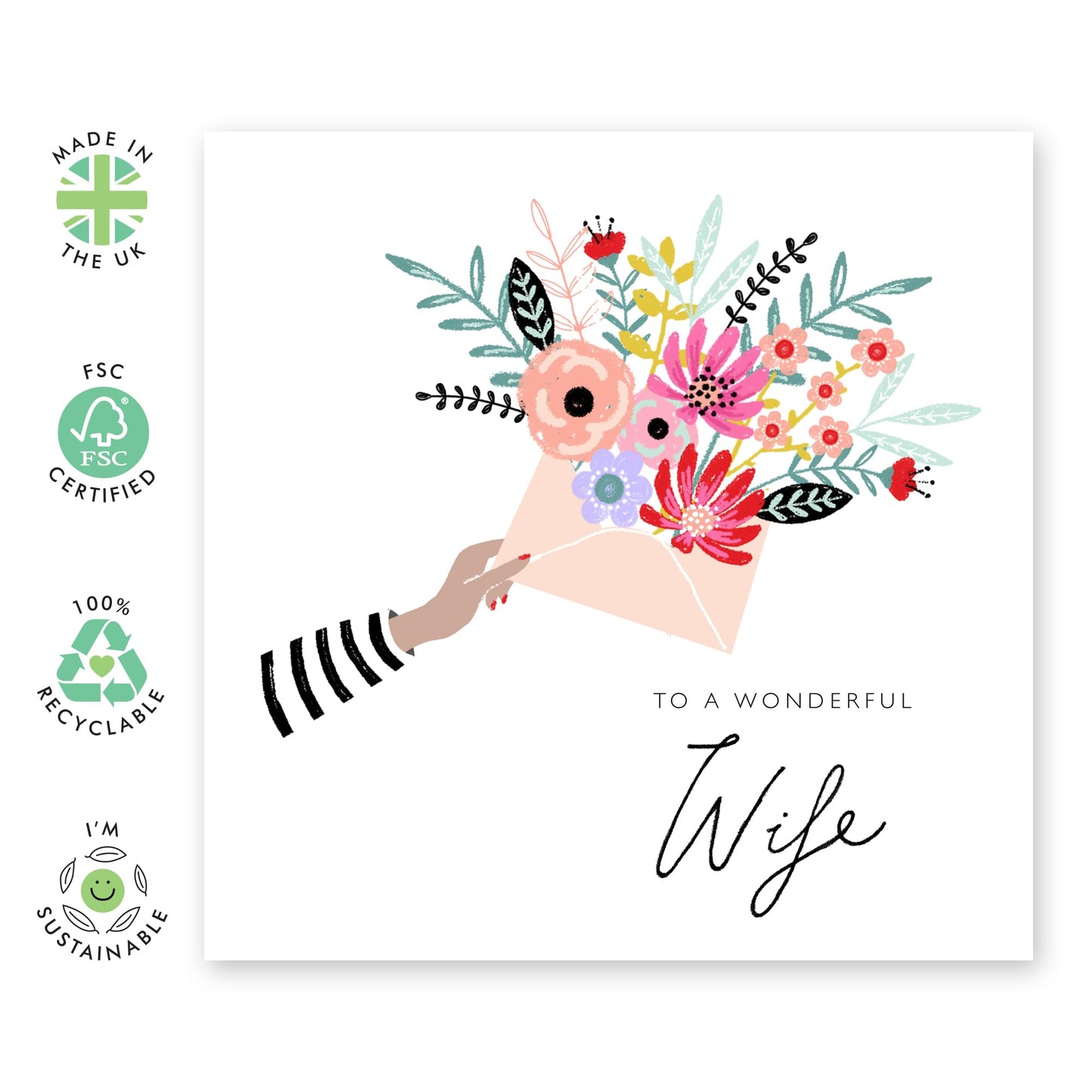 Wife Mothers Day Card From Husband - To A Wonderful Wife - Happy Birthday Card For Wife - Floral Anniversary Card For Women - Wife Gifts For Her - Comes With Fun Stickers By Central 23