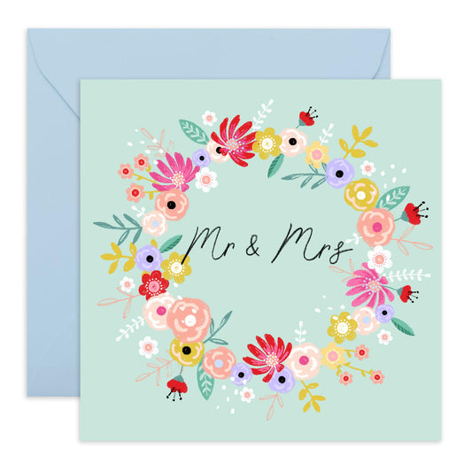 Engagement Card For Fiancé - Mr And Mrs Wreath - Congratulations Card For Men Women - Valentines Day Cards Boyfriend Girlfriend Men Women - From Best Friend - Comes With Stickers By Central 23