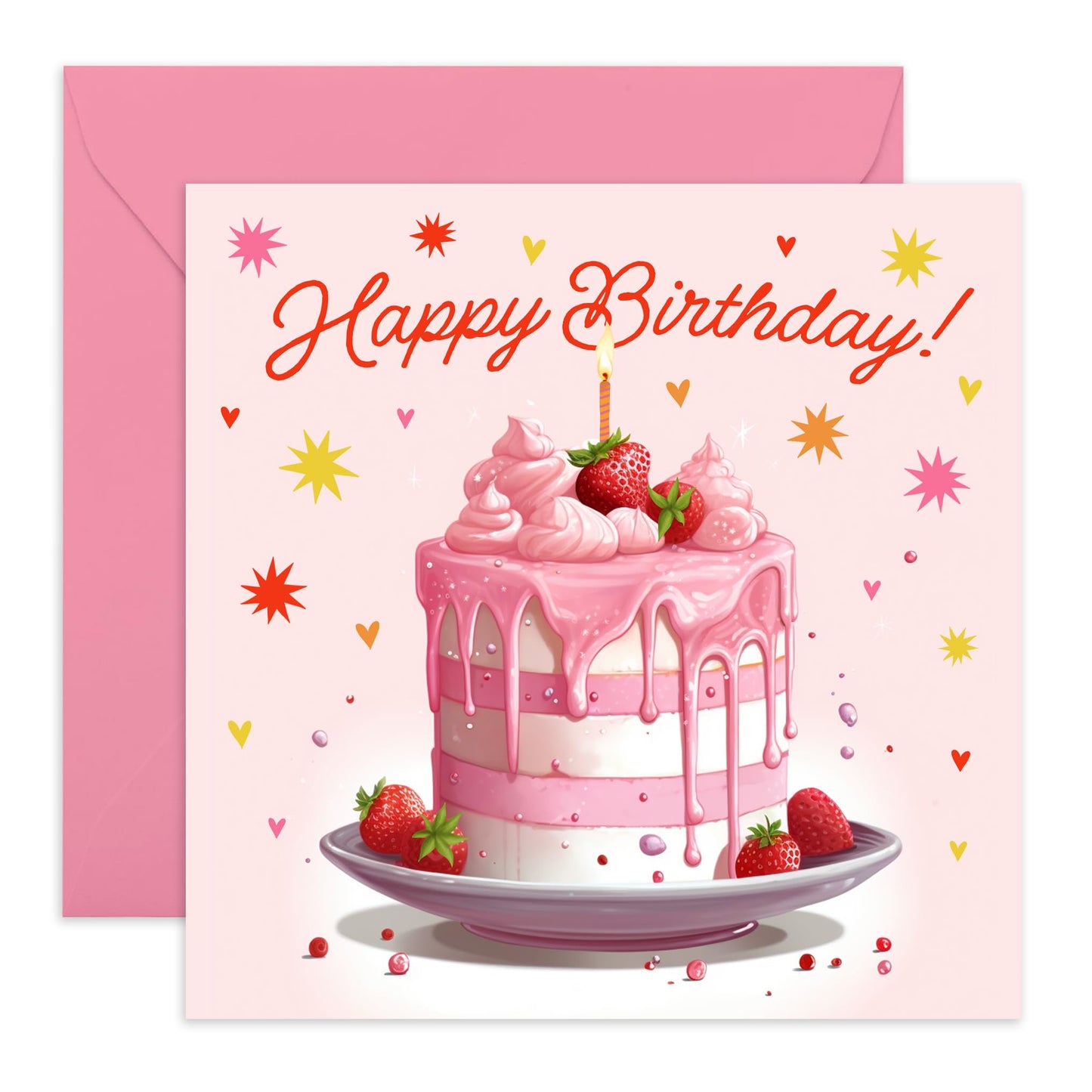 Girls Birthday Cards For Kids - Happy Birthday Cake - Granddaughter Birthday Cards - Pink Birthday Cake - Cheer Up Gifts For Women - Comes With Fun Stickers By Central 23