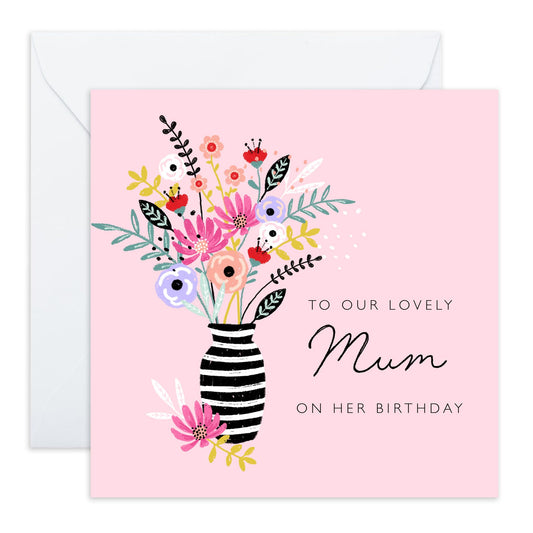 Birthday Card For Mummy - Lovely Mum Birthday Vase - Birthday Card For Mother From Son Daughter - Pretty Greeting Cards For Mum - Balloons Birthday Card - Comes With Fun Stickers - By Central 23