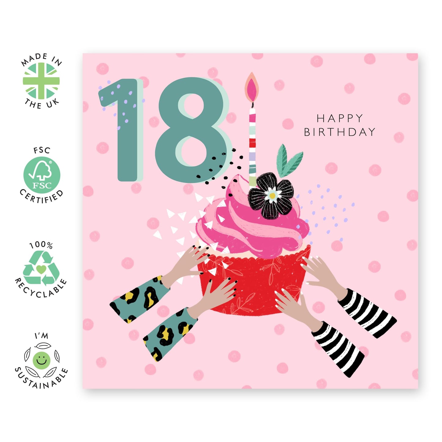 18th Birthday Card - 18th Pretty Cupcake - Happy Eighteenth Birthday Cards - Donut Birthday Card - 18 Year Old For Daughter - Gifts For Girls Niece Daughter - Comes With Stickers By Central 23