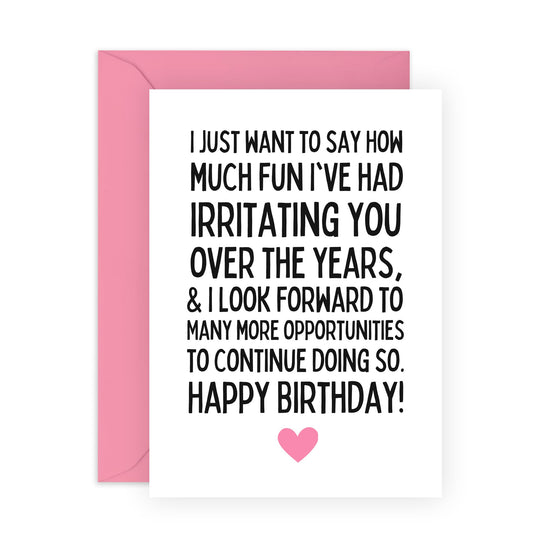 Wife Birthday Card - Irritating You Over The Years - Funny Birthday Cards For Husband - Girlfriend Boyfriend Birthday Card - Gifts For Couple Partner - Comes With Stickers - By Central 23