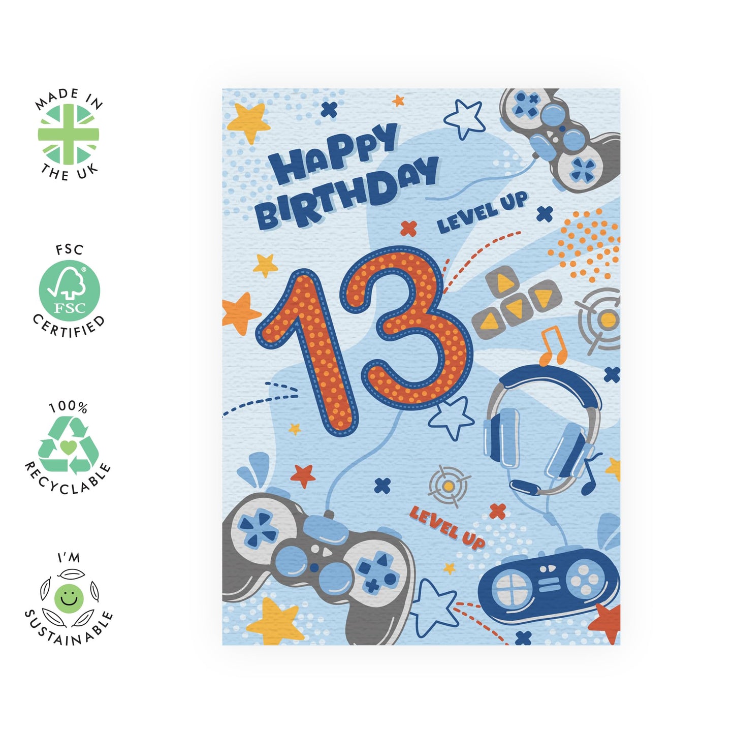 Kids Birthday Card For Gamer Age 13 - Happy 13th Birthday Gifts For Boys - Thirteenth Birthday - Video Games - Gaming Gifts For Teenagers Son Grandson - Comes With Stickers - By Central 23