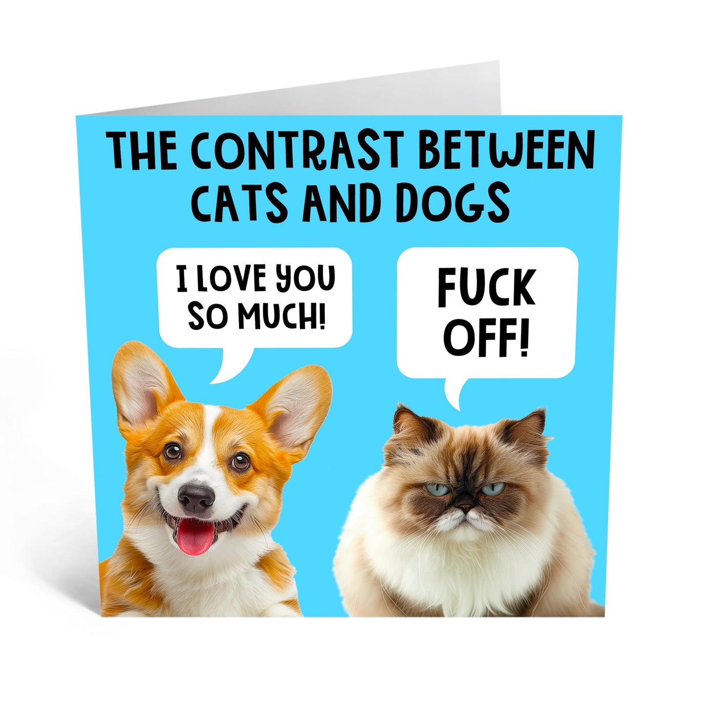 Greeting Card - 'CONTRAST IN CATS AND DOGS' - Perfect for Celebrating the Unique Personalities of Pets - Ideal for Pet Lovers & Add a Fun Twist to Their Special Day - Comes With Stickers By Central 23