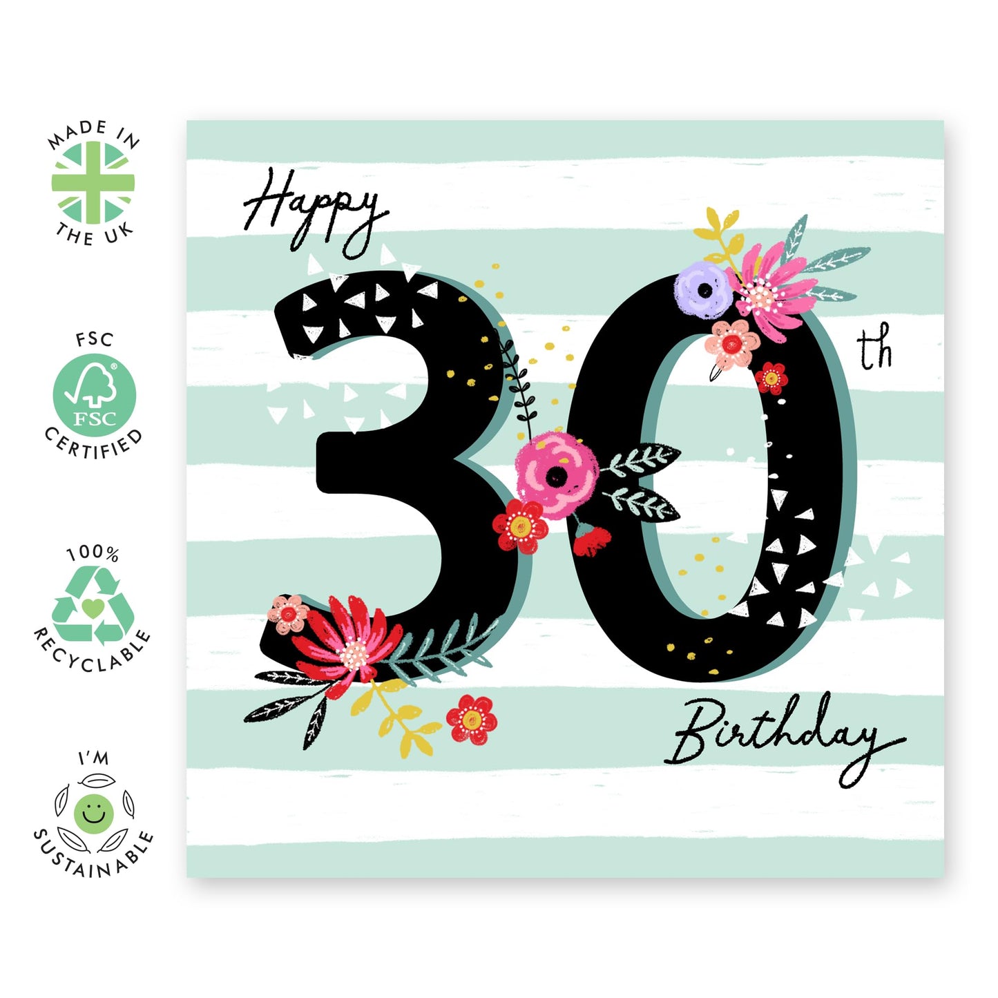 30th Birthday Card For Women - Happy 30th Birthday - Elegant Birthday Card For Mum Age 30 - Happy 30th Birthday Cards Mummy - Gifts For Friends Daughter Niece - Comes With Stickers By Central 23