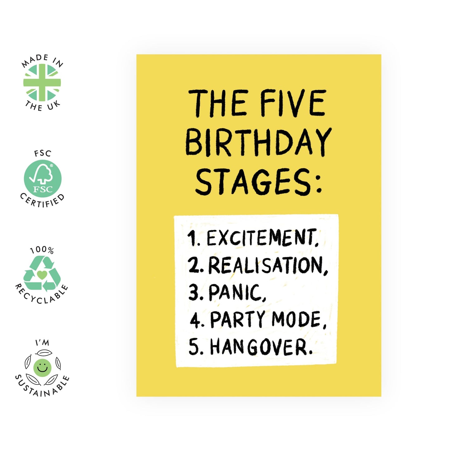 Hilarious Stages Birthday Card - 'Five Stages of Birthday' - Gifts for Bruv, Mates, Besties, Best Friends, BFF, Co-workers, Colleagues, Her, Him - 1 to 5 - Comes with Fun Stickers