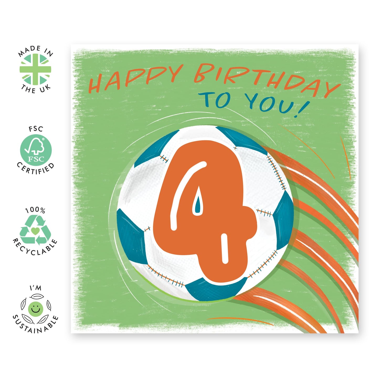 Happy 4th Birthday Card Boy Girl - Football Birthday Cards For Kids Toddler Grandson - Fourth Bday Card For Him Four Year Old - Comes With Cute Stickers By Central 23