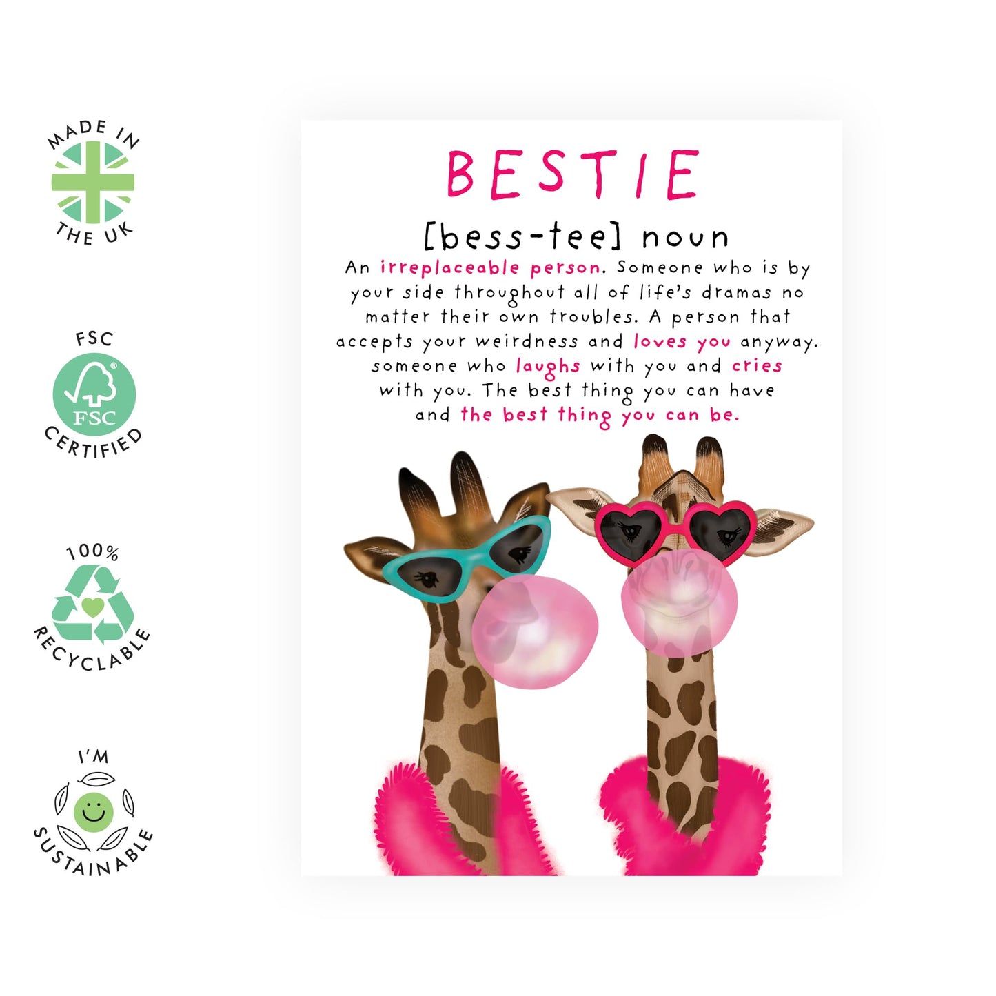 Definition of Bestie Birthday Card - 'Giraffes Bestie Noun' - Gifts for Best Friend, BFF, Girlfriend, Sister, Sis, Her, Partner - Laughs & Love - Comes with Fun Stickers
