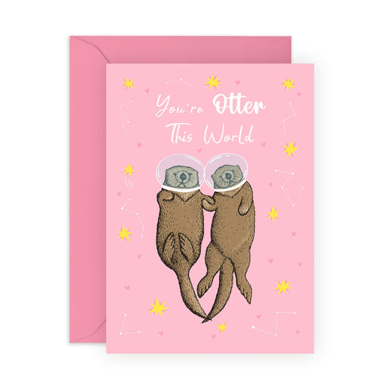 Anniversary Cards For Her - Otter This World Pink - Valentines Card For Girlfriend - Wife - Sweet Greeting Cards For Mum Mummy - Girlfriend - Comes With Stickers - By Central 2
