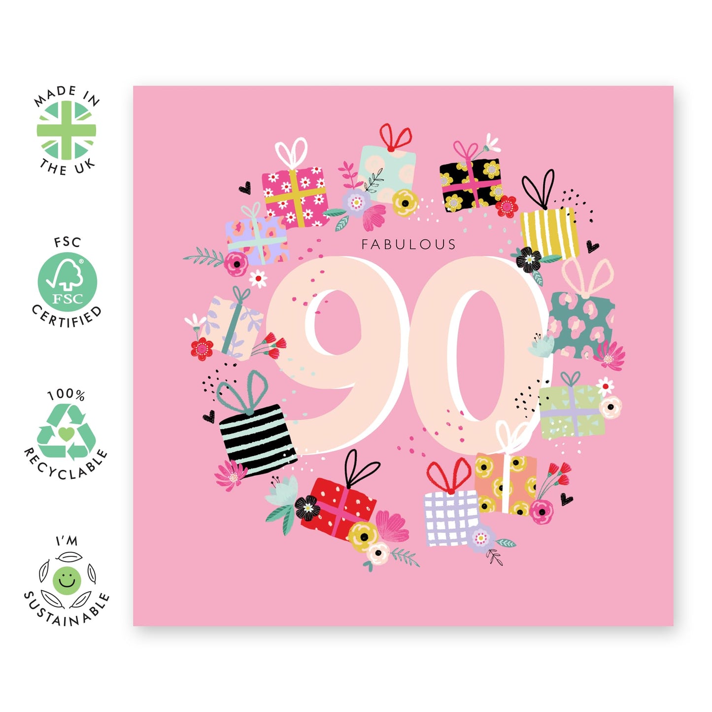 Fabulous Birthday Card For Her - Age Ninety - 90th Birthday Card For Grandma - Pretty Floral Cards For Her Ninetieth - Gifts For Mum Wife Aunt - Comes With Stickers By Central 23