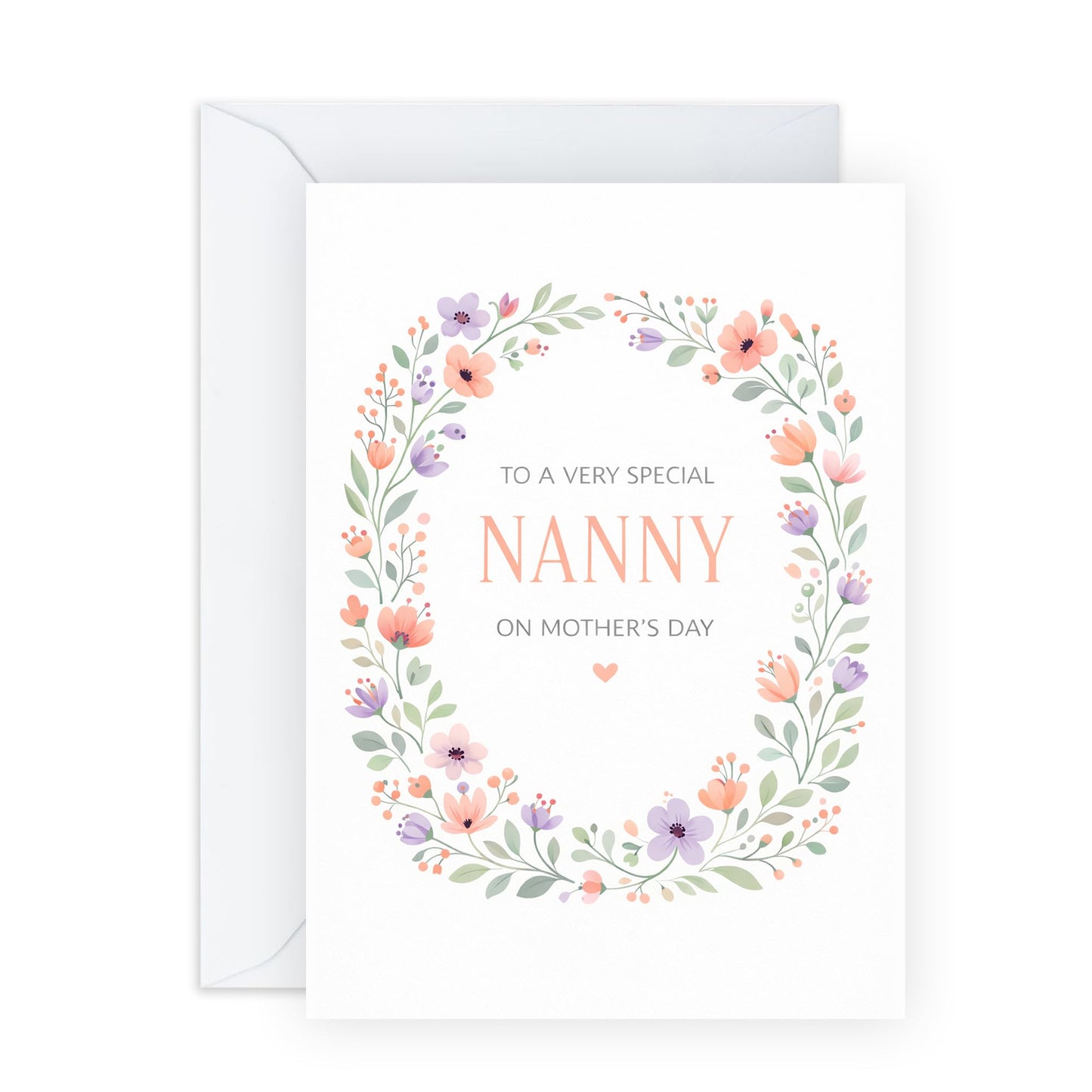 Nanny Mother’s Day Card – Floral Wreath – Sweet Greetings for Grandma Grandmother Her Ladies Women from Grandchildren Grandson Granddaughter - Paster Colours -Comes with Sweet Stickers