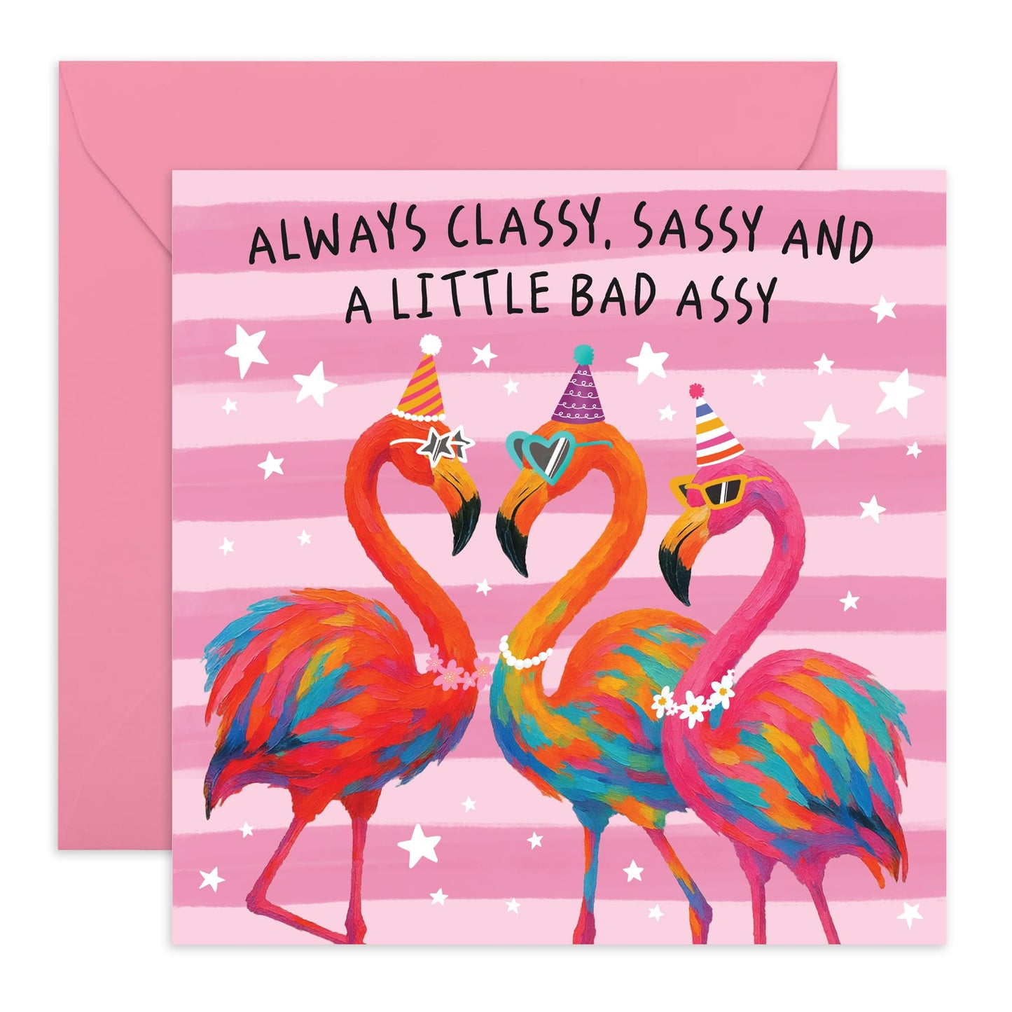 Women Birthday Card – Colourful Flamingo with Fun Party Hats - Gifts for Her, Ladies, Mum, Wife, Fiance, Girlfriend, Bestie, BFF, Cousin, Colleagues - Cool Girls - Comes with Stickers
