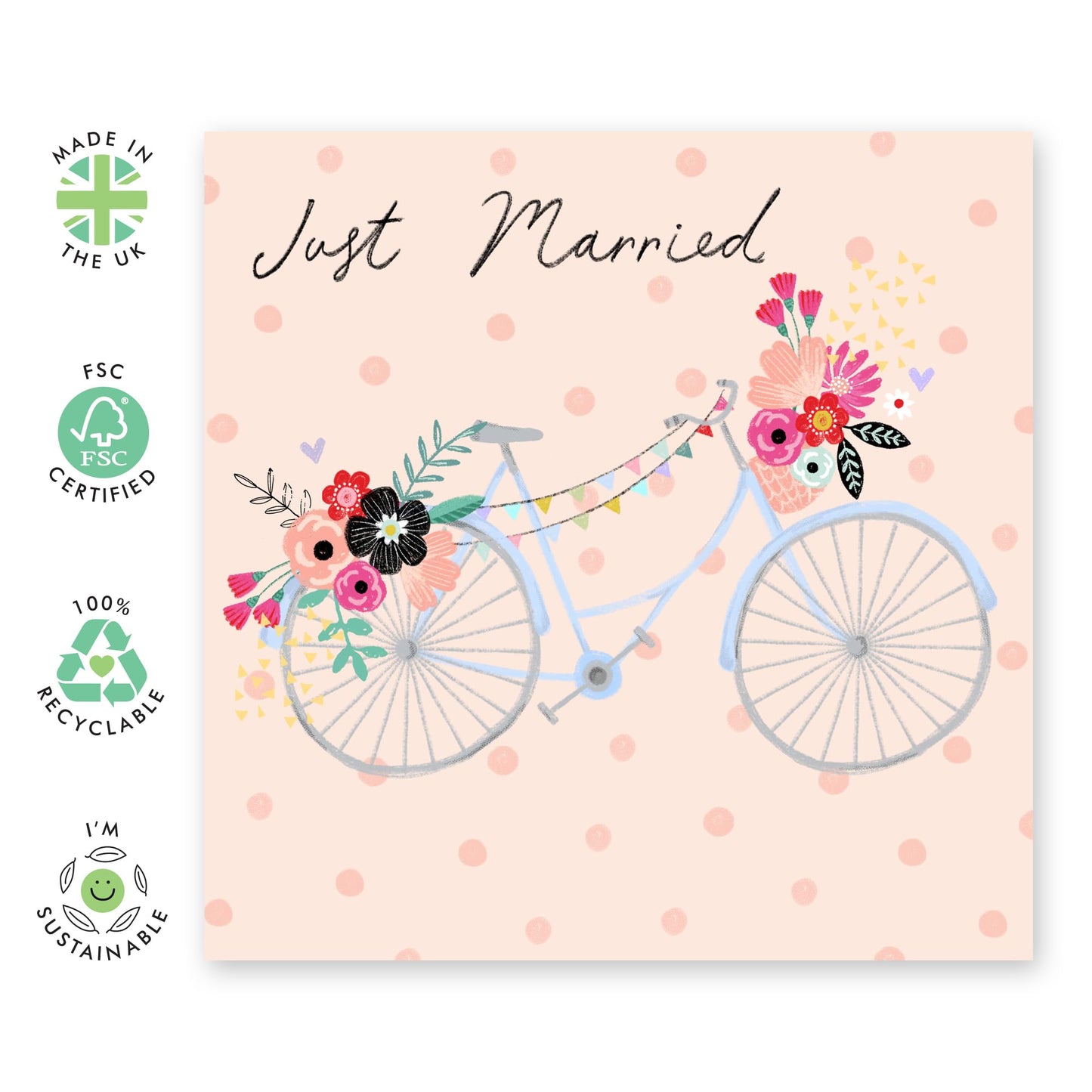 Best Wishes Gift For Him Her - Just Married Bike - Wedding Cards For Bride And Groom - Newly Weds Card - Floral Greeting Card - Congratulations Card For Men Women - Comes With Stickers By Central 23