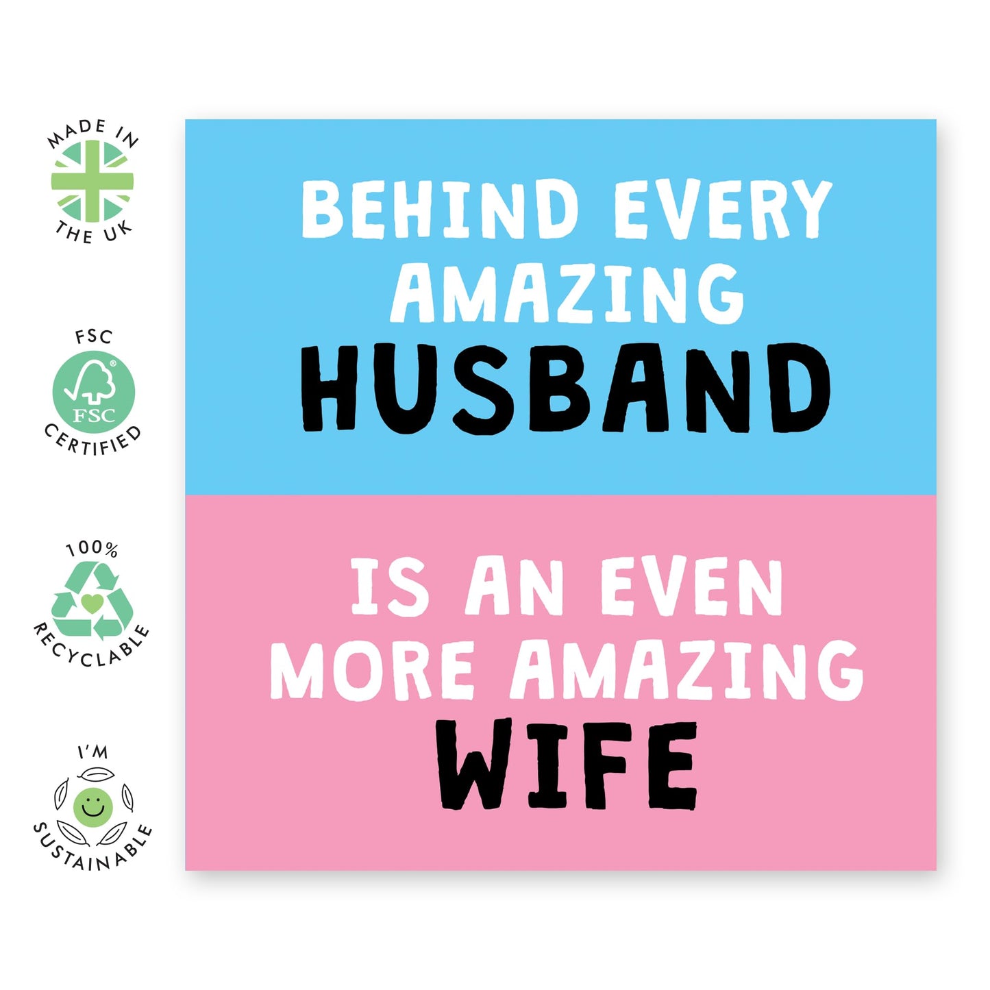 Funny Greeting Card - 'AMAZING WIFE HUSBAND' - Perfect for Celebrating the Special Bond and Appreciation Between Partners - Ideal for Him, Her Spouse, Wife, Husband - Comes With Stickers By Central 23