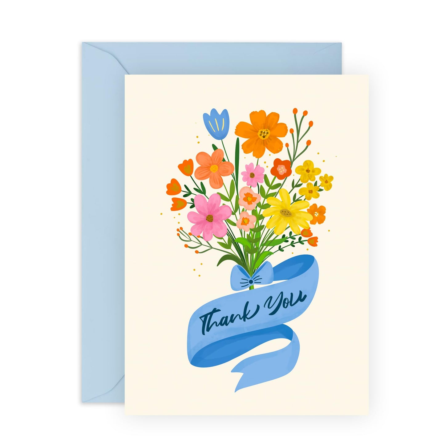 Thank You Flower Bouquet Greeting Card - 'Thank You Floral Ribbon' - Gifts for Friends, Colleagues, Co-workers, Family, Relatives, Mum, Dad, Bestie - Saying Thanks - Comes with Fun Stickers