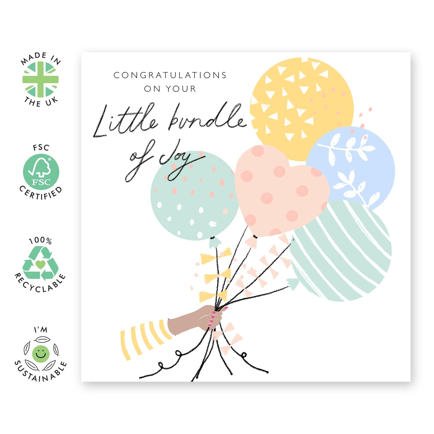 Congratulations Card For New Baby Unisex - Little Bundle Of Joy - Baby Greeting Cards For New Parents Expecting Pregnancy - Newborn Baby Girl Or Boy - Comes With Stickers - By Central 23