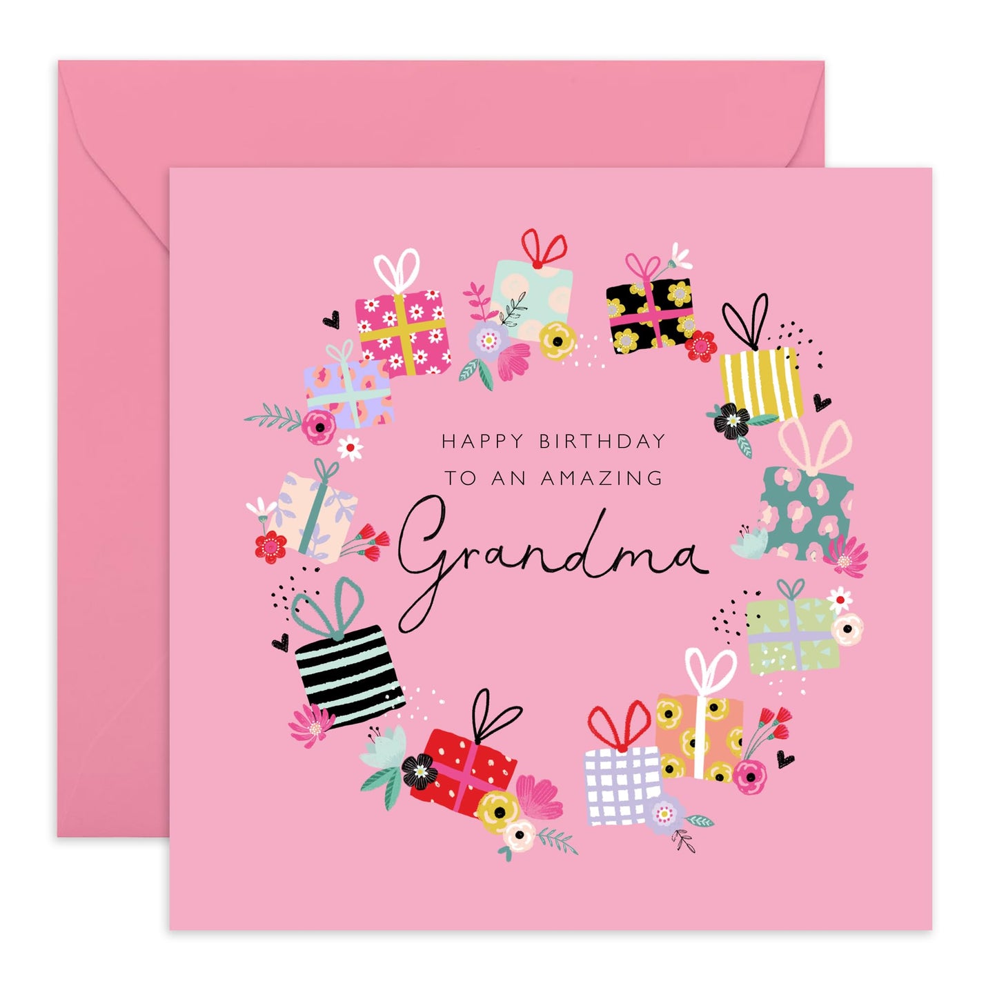 Happy Birthday Grandma Card - To An Amazing Grandma Floral Wreath - Sweet Greeting Cards For Grandmother - Nana Birthday Card - Grandma Gifts For Women - Comes With Stickers By Central 23