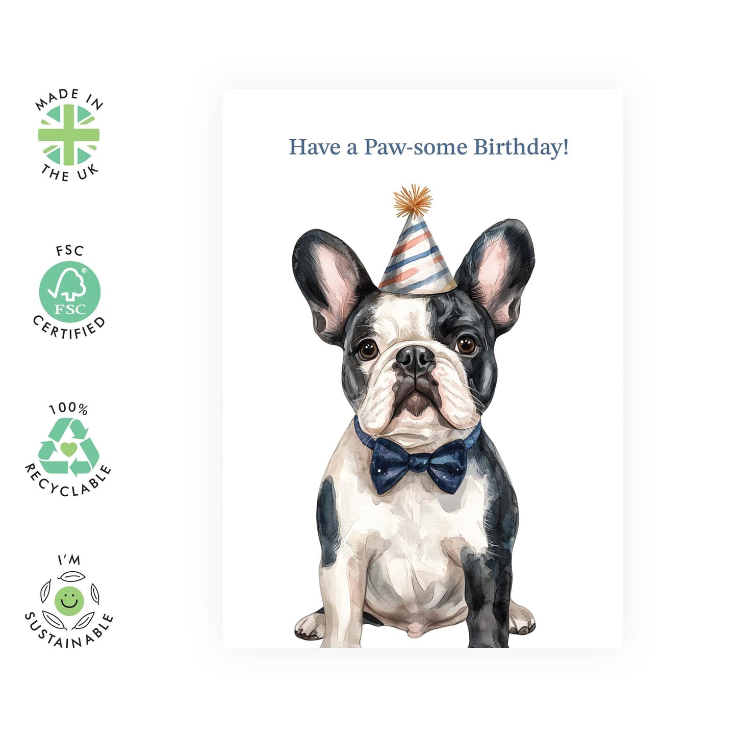 Dog Birthday Cards For Women Men - Paw-some Birthday - Frenchie French Bulldog - Cute Birthday Card For Dog Mum Dad - Greeting Cards For Brother Sister - Comes With Stickers - By Central 23