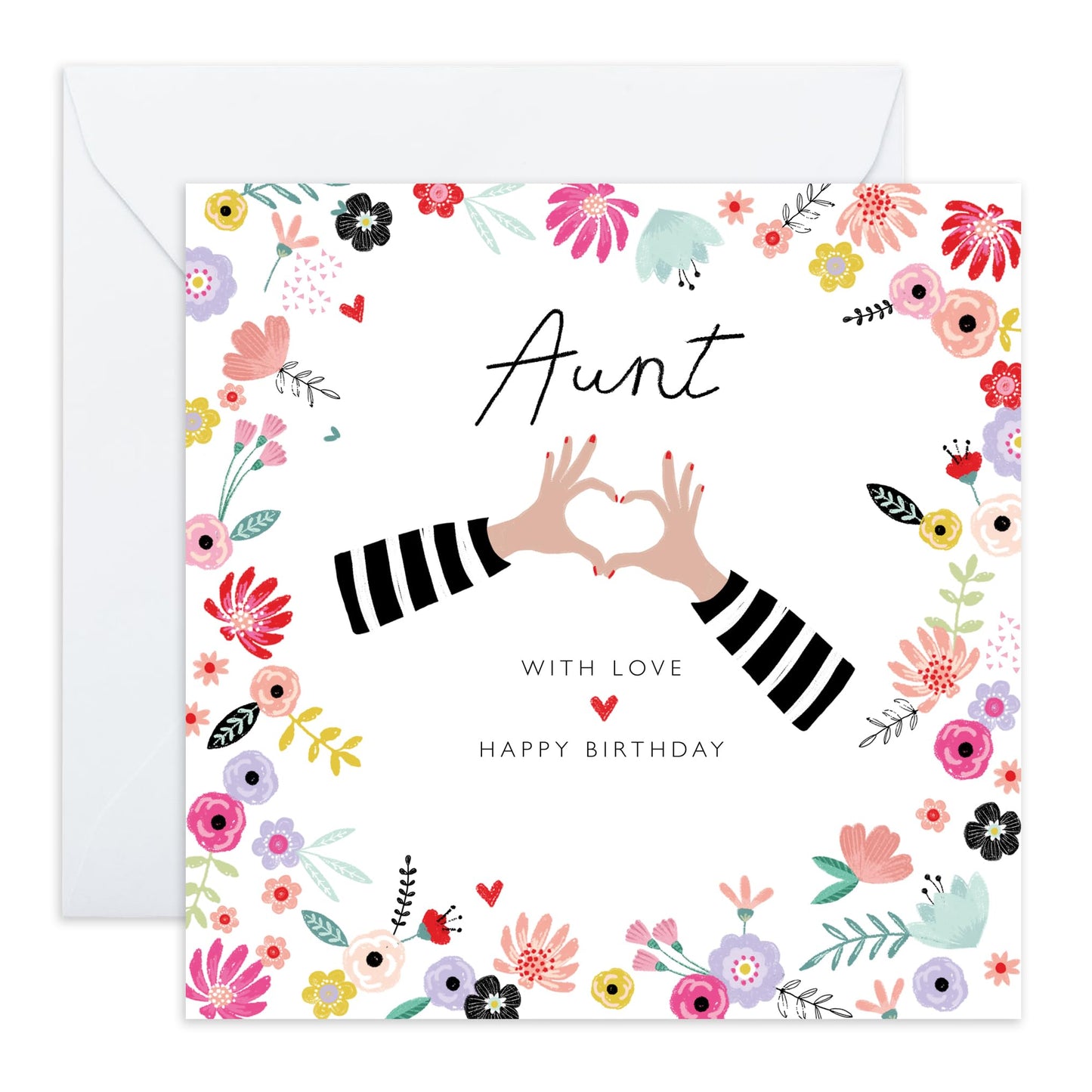 Thank You Card For Aunt - Aunt Floral Heart Hands - Gifts From Niece Nephew - Pretty Greeting Card For Auntie - Greeting Cards For Her - Gift Card For Woman - Comes With Fun Stickers - By Central 23