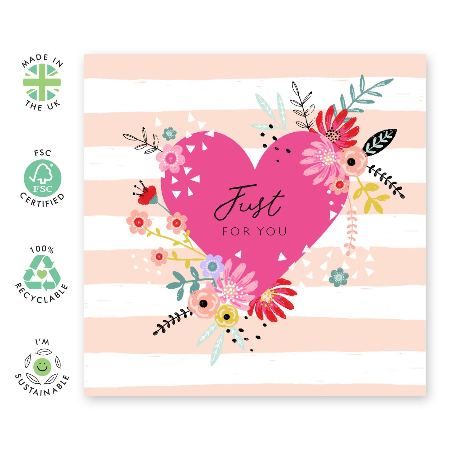 Just For You Greeting Card With Envelope - Floral Hearts - Anniversary Birthday Celebration All Occasion Cards For Women - Gifts For Her Sister Friends - Comes With Stickers By Central 23