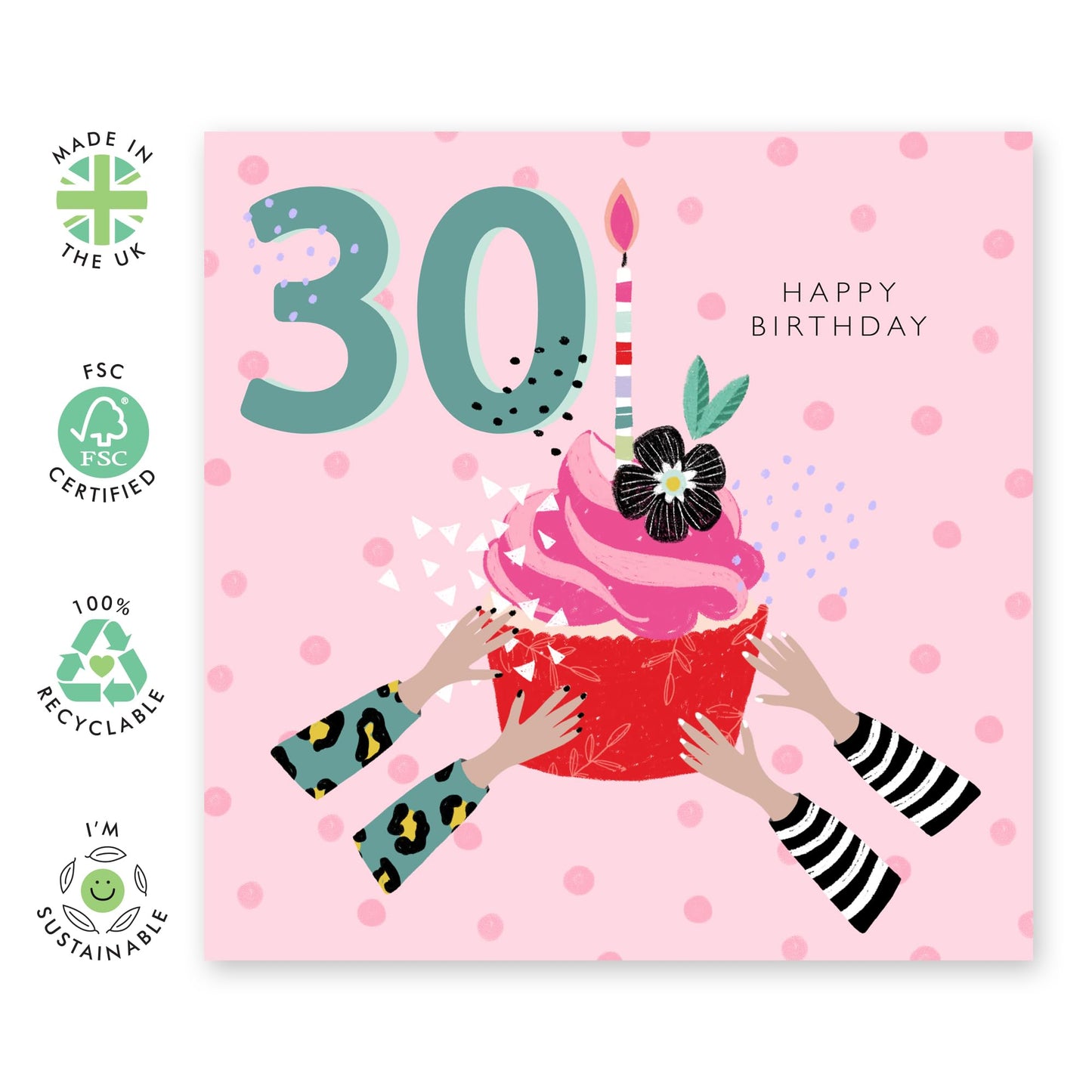 30th Birthday Card For Her - Teal 30th Birthday Cupcake - Wife Mum Mummy - Sister - Birthday Card - Bday Card - Happy Thirtieth Birthday Greeting Card For Friends - Comes With Stickers By Central 23