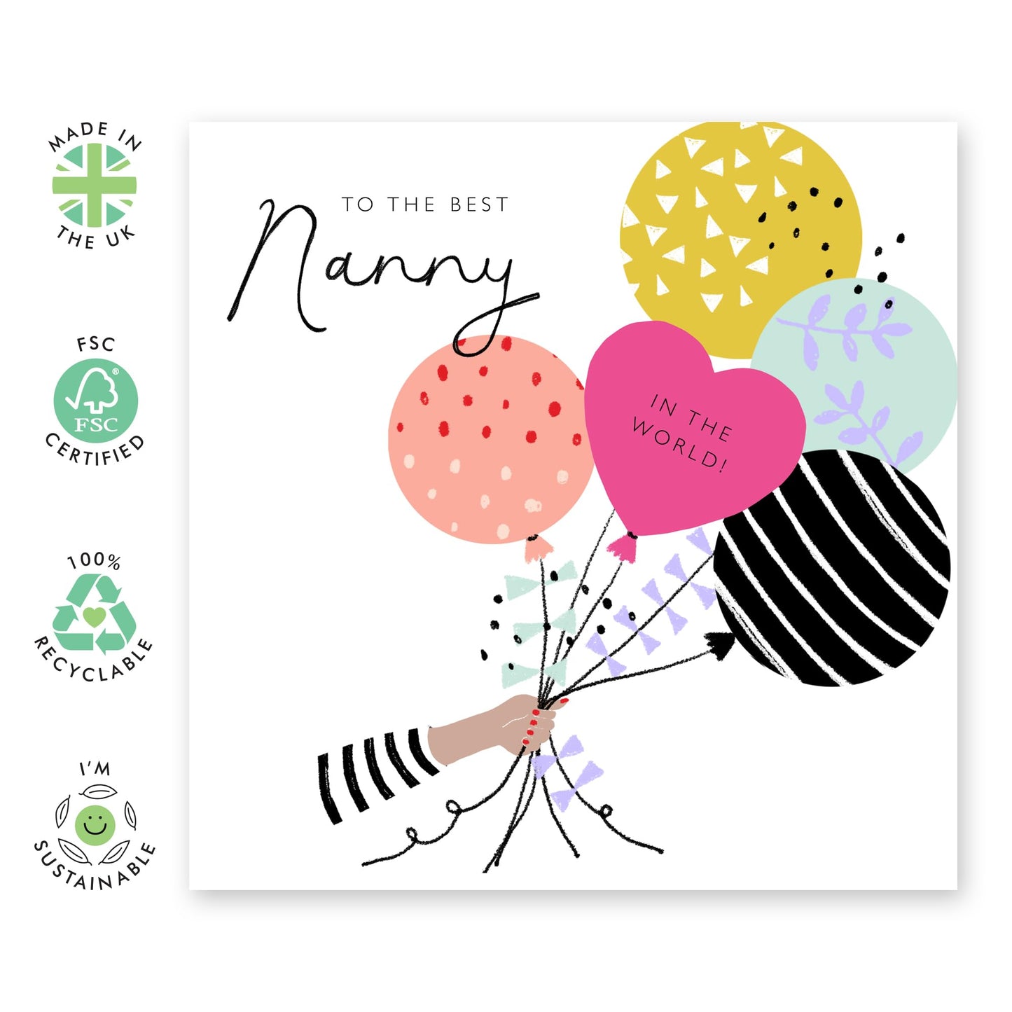 Nanny Birthday Cards For Women - Birthday Balloon Bouquet - Mother's Day Card Valentine's Day Thank You Appreciation Card For Her - Heartfelt Gifts for Her - Comes With Stickers - By Central 23