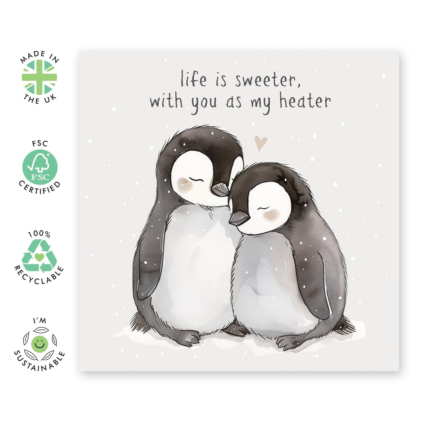 Valentines Day Card Girlfriend Boyfriend - Life Is Sweeter With You Penguins - Anniversary Card Couple Fiance - Husband Wife Greeting Card - Love Cards For Him Her - Comes With Stickers By Central 23