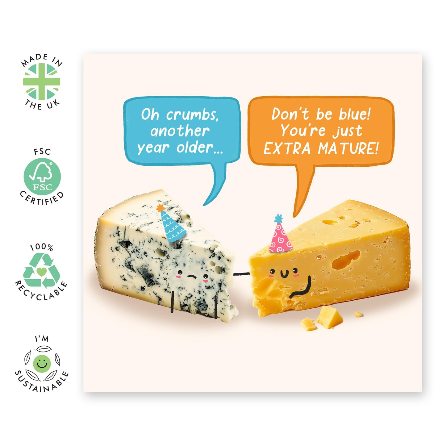 Happy Birthday Card For Him Her - Don't Be Blue Birthday Cheese - Sweet Birthday Cards For Men Women - Friends Birthday Card - From Friend Bff - Comes With Stickers By Central 23