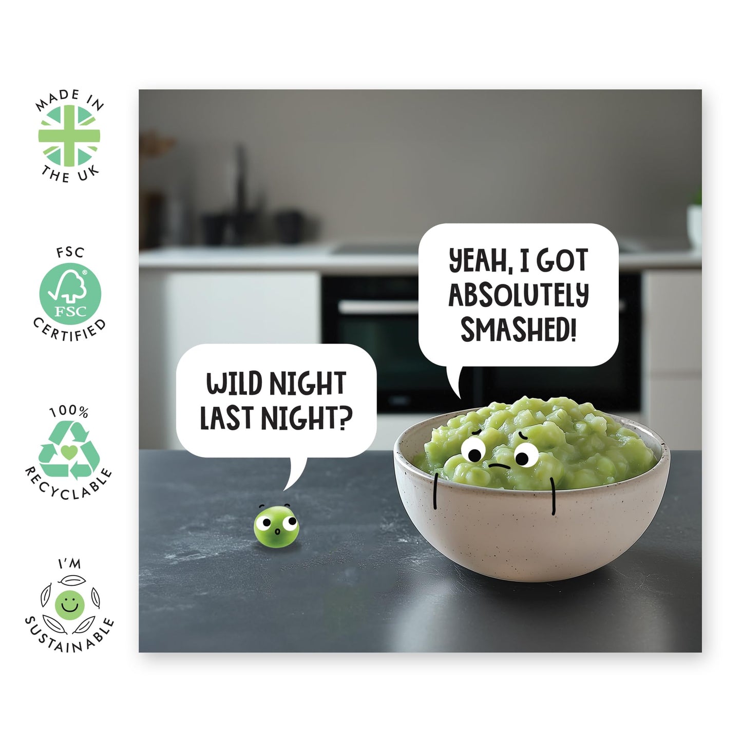 Cute Peas Birthday Card - "Drunk Smashed" - Humorous Gifts for Colleagues, Coworkers, Friends, Officemates, Buddies, Him, Her - Hangover - Comes with Fun Stickers