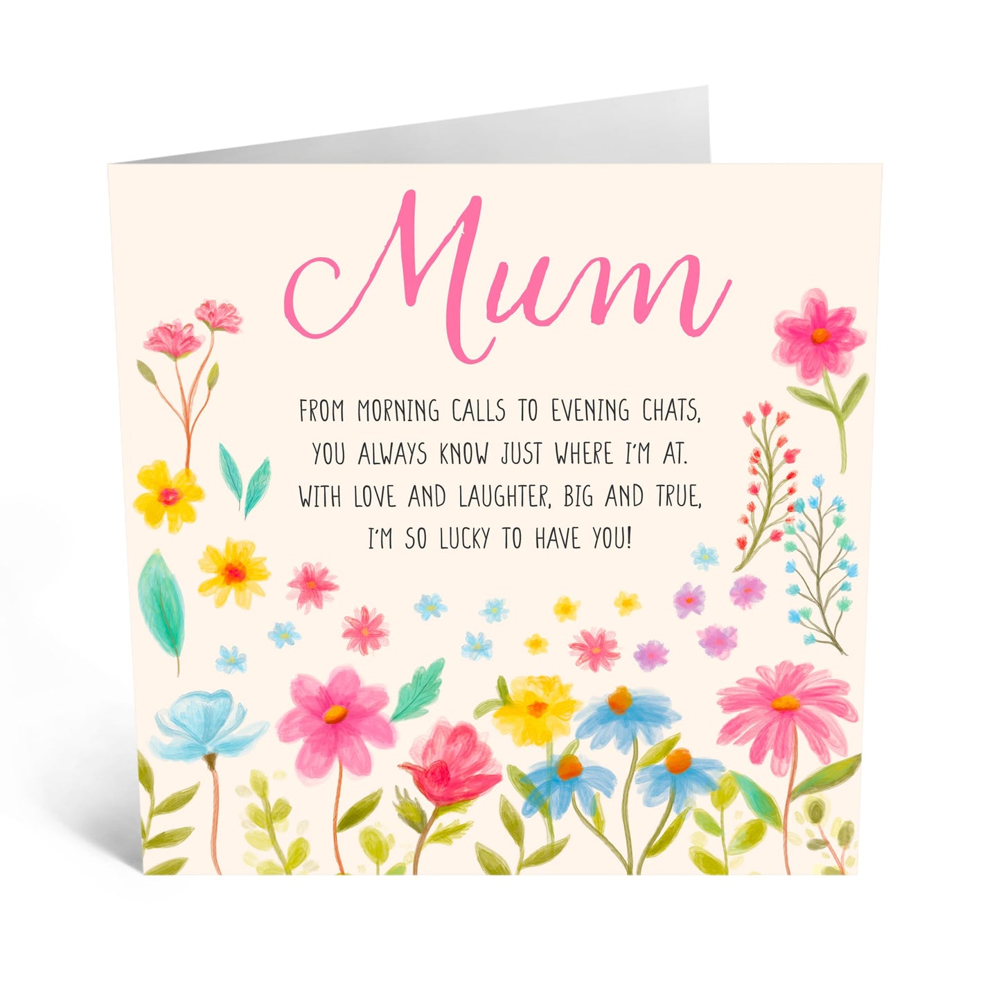Mother's Birthday Card - 'Mum Floral' - Mothers Day Gifts for Mam, Mammy, Mummy, Ma, Mama, In-Law, Step Mum - Lucky To Have You - Comes with Fun Stickers