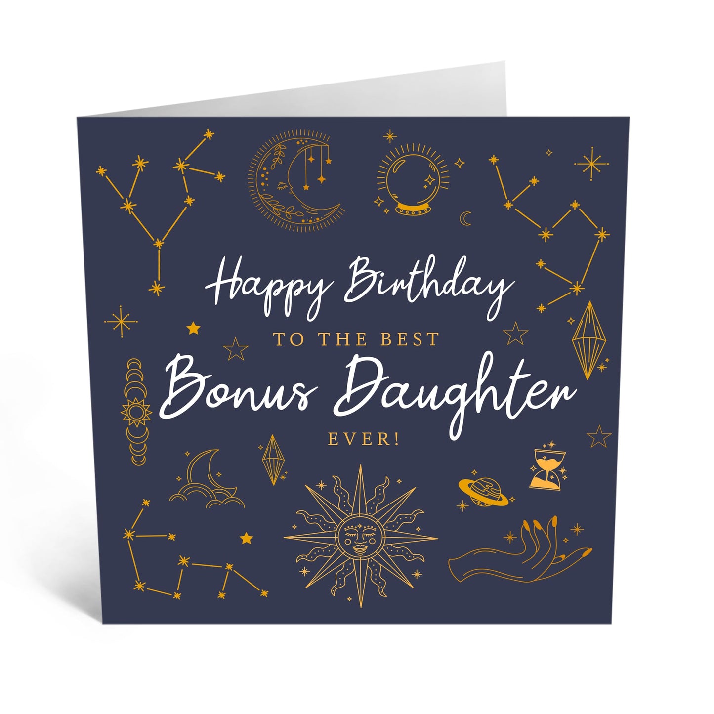Birthday Greeting Card - 'BONUS DAUGHTER CELESTIAL' - Perfect for Celebrating a Special Day with Love and Wonder - Ideal for Bonus Daughters Family Members - Comes With Stickers By Central 23