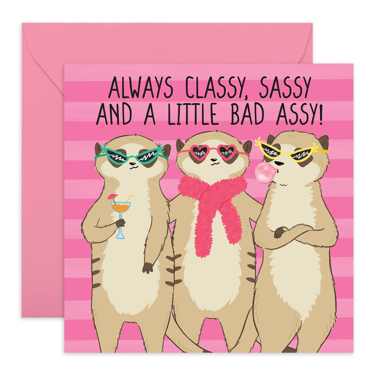 Birthday Card For Friend Female - Classy, Sassy Meerkats - Cute & Quirky Funny Birthday Cards For Women Her - Gifts For Mom Daughter Sister Bestfriend - Comes With Cute Stickers By Central 23