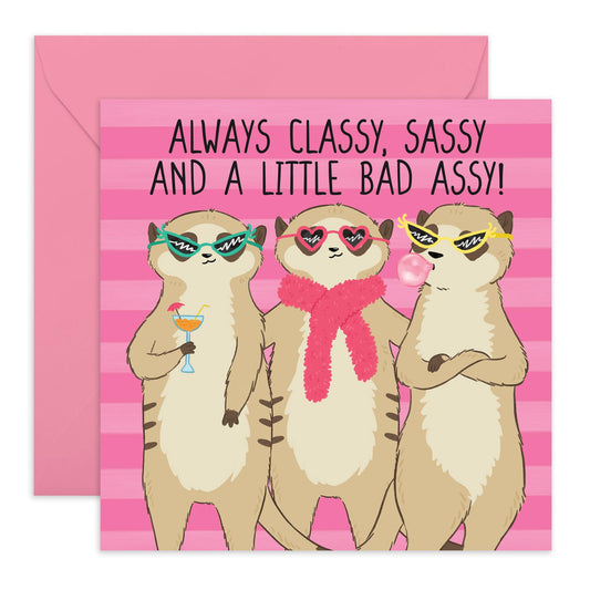 Birthday Card For Friend Female - Classy, Sassy Meerkats - Cute & Quirky Funny Birthday Cards For Women Her - Gifts For Mom Daughter Sister Bestfriend - Comes With Cute Stickers By Central 23