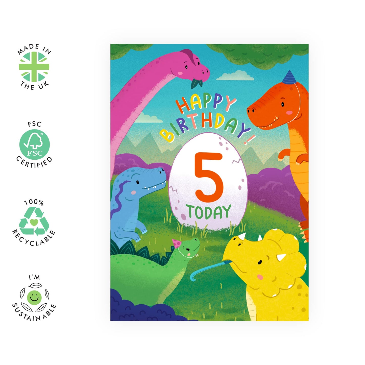 5th Girls Birthday Card For Boys - Dino Birthday Card - Five Years Old Nephew - Fifth Birthday Cards Son - Kids Birthday Greeting Cards - Birthday Cards Children - Comes With Stickers - By Central 23